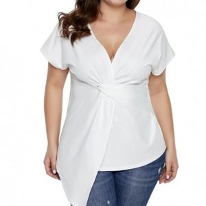 Plus Size 2X White Twist Front Blouse
